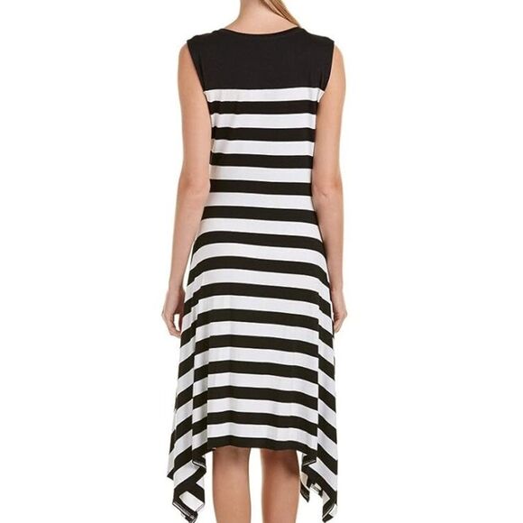 Vince Camuto black sleeveless white stripe two tone T-shirt maxi summer dress S - Picture 4 of 12